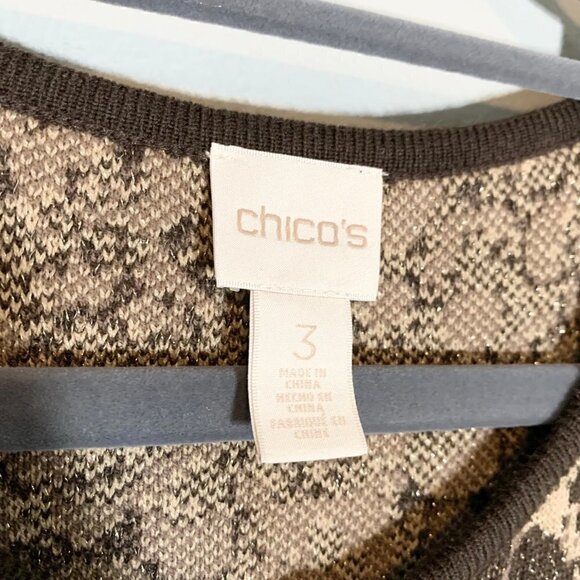 Chico's animal print zipper close long sleeve faux leather detail shirt cardigan - Picture 6 of 10